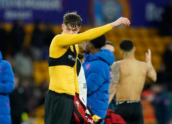 Wolverhampton, England, 31st January 2026. Jorgen Strand Larsen of Wolverhampton Wanderers reflects on his chances to score during the Wolverhampton Wanderers vs AFC Bournemouth Premier League match at Molineux, Wolverhampton. Picture credit should read: Andrew Yates Sportimage EDITORIAL USE ONLY. No use with unauthorised audio, video, data, fixture lists, club league logos or live services. Online in-match use limited to 120 images, no video emulation. No use in betting, games or single club league player publications. SPI_062_AY_Wolves_Bmouth SPI-4493-0060