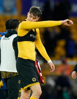 Wolverhampton, England, 31st January 2026. Jorgen Strand Larsen of Wolverhampton Wanderers reflects on his chances to score during the Wolverhampton Wanderers vs AFC Bournemouth Premier League match at Molineux, Wolverhampton. Picture credit should read: Andrew Yates Sportimage EDITORIAL USE ONLY. No use with unauthorised audio, video, data, fixture lists, club league logos or live services. Online in-match use limited to 120 images, no video emulation. No use in betting, games or single club league player publications. SPI_064_AY_Wolves_Bmouth SPI-4493-0062