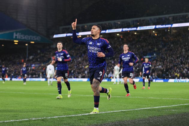 Football - Premier League - Leeds United v Arsenal 31st January 2026 - Premier League - Leeds United v Arsenal - Gabriel Jesus of Arsenal celebrates after scoring their 4th goal - Photo: Simon Stacpoole Offside. Leeds UK Copyright: xSimonxStacpoolexOffside