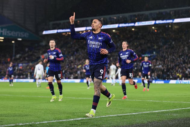 Football - Premier League - Leeds United v Arsenal 31st January 2026 - Premier League - Leeds United v Arsenal - Gabriel Jesus of Arsenal celebrates after scoring their 4th goal - Photo: Simon Stacpoole Offside. Leeds UK Copyright: xSimonxStacpoolexOffside