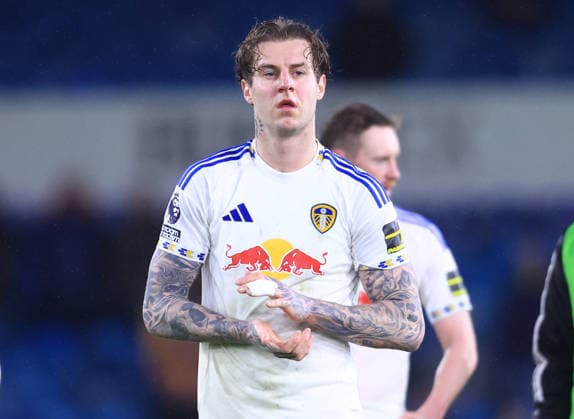 Leeds, England, 31st January 2026. Joe Rodon of Leeds United claps the fans during the Leeds United vs Arsenal Premier League match at Elland Road, Leeds. Picture credit should read: Jessica Hornby Sportimage EDITORIAL USE ONLY. No use with unauthorised audio, video, data, fixture lists, club league logos or live services. Online in-match use limited to 120 images, no video emulation. No use in betting, games or single club league player publications. SPI_086_JH_LEEDS_ARSENAL SPI-4494-0083