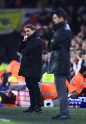 Leeds, England, 31st January 2026. Dejected Daniel Farke manager of Leeds United during the Leeds United vs Arsenal Premier League match at Elland Road, Leeds. Picture credit should read: Jessica Hornby Sportimage EDITORIAL USE ONLY. No use with unauthorised audio, video, data, fixture lists, club league logos or live services. Online in-match use limited to 120 images, no video emulation. No use in betting, games or single club league player publications. SPI_080_JH_LEEDS_ARSENAL SPI-4494-0086
