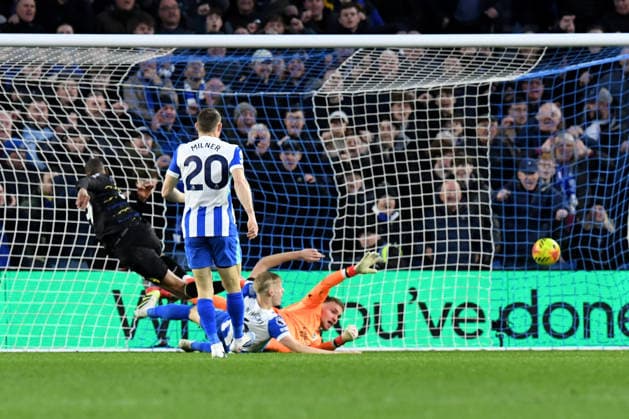 Brighton and Hove Albion v Everton, Premier League GOAL 1-1 scored by Beto Forward of Everton FC during the Premier League match between Brighton and Hove Albion and Everton at the American Express Stadium, Brighton and Hove, UK on 31 January 2026. Brighton and Hove American Express Stadium East Sussex UK Editorial use only DataCo restrictions apply See www.football-dataco.com , Copyright: xJeffxMoodx PSI-23658-0056