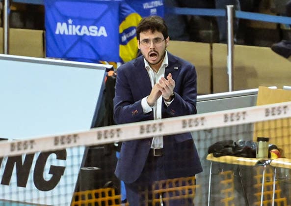 31.01.2026, xlakx, Volleyball 1.Bundesliga Herren, BR Volleys - FT 1844 Freiburg v.l. Alexandre Leal (BR Volleys Trainer) Jubel Berlin