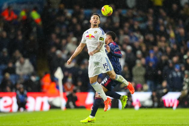 Leeds United v Arsenal, Premier League Noah Okafor Of Leeds United heads the ball during the Leeds United v Arsenal Premier League match at Elland Road, Leeds, England on 31 January 2026 Credit: Lee Keuneke Every Second Media Editorial use only. All images are copyright Every Second Media Limited. No images may be reproduced without prior permission. All rights reserved. Premier League and Football League images are subject to licensing agreements with Football DataCo Limited. see https: www.football-dataco.com Copyright: xIMAGO EveryxSecondxMediax ESM-1781-0103 LeexKeunekex xEveryxSecondxMediax