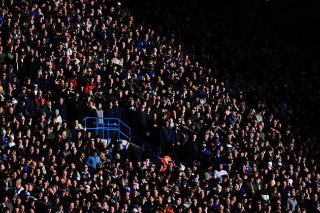 Leeds, England, 31st January 2026. Fans of Leeds United watch on during the Leeds United vs Arsenal Premier League match at Elland Road, Leeds. Picture credit should read: Jessica Hornby Sportimage EDITORIAL USE ONLY. No use with unauthorised audio, video, data, fixture lists, club league logos or live services. Online in-match use limited to 120 images, no video emulation. No use in betting, games or single club league player publications. SPI_100_JH_LEEDS_ARSENAL SPI-4494-0103