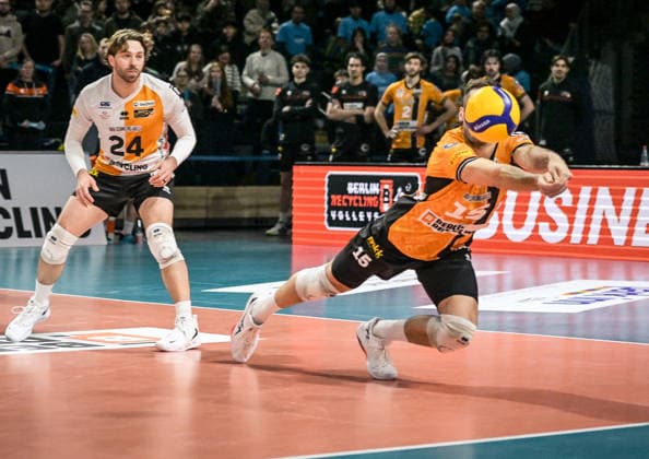 31.01.2026, xlakx, Volleyball 1.Bundesliga Herren, BR Volleys - FT 1844 Freiburg v.l.Kyle Dagostino (BR Volleys), Moritz Reichert (BR Volleys) Aktion Berlin