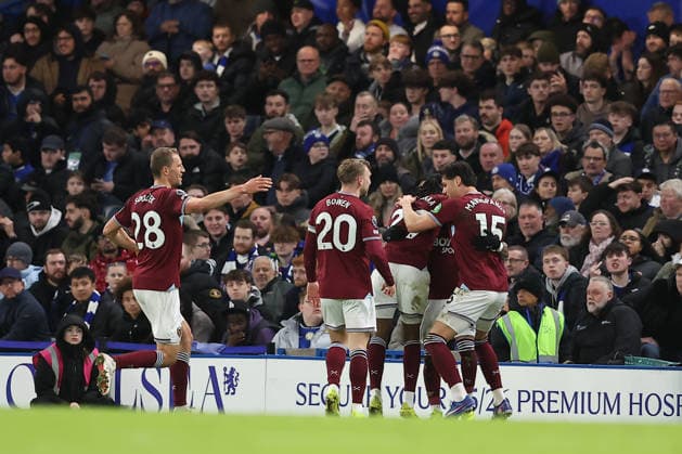 31st January 2026; Stamford Bridge, Chelsea, London, England: Premier League Football, Chelsea versus West Ham United; Crysencio Summerville of West Ham United celebrates his goal in the 36th minute for 0-2  KatiexChan Content restricted for UK based newspaper
