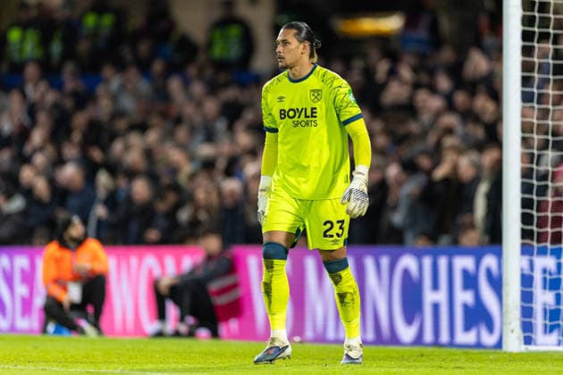 Chelsea v West Ham United, Premier League West Ham United goalkeeper Alphonse Areola (23) during the Premier League match between Chelsea and West Ham United at Stamford Bridge, London, UK on 31 January 2026. London Stamford Bridge Greater London UK Editorial use only DataCo restrictions apply See www.football-dataco.com , Copyright: xToyinxOshodix PSI-23659-0028