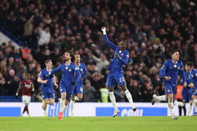 31st January 2026; Stamford Bridge, Chelsea, London, England: Premier League Football, Chelsea versus West Ham United; Marc Cucurella of Chelsea celebrates his goal in the 70th minute for 2-2  KatiexChan Content restricted for UK based newspaper