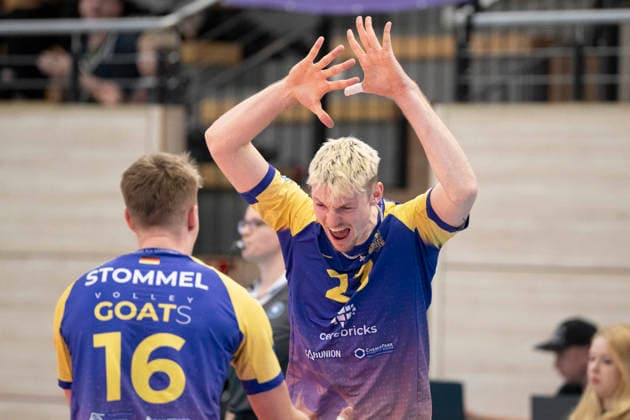 1.Volleyball Bundesliga -Saison 2025 2026 Cerebricks Volley Goats Mitteldeutschland vs.Barock Volleys MTV Ludwigsburg Halle, Deutschland 31. Januar 2026: Im Bild:v.li.Paul Stommel (Bitterfeld) und Samuel Schellenberg (Bitterfeld) Halle Saale swh.Arena Sachsen-Anhalt Deutschland