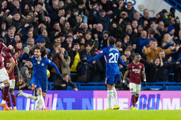 Chelsea v West Ham United, Premier League GOAL 2-2. Chelsea defender Marc Cucurella (3) celebrates after scoring a goal during the Premier League match between Chelsea and West Ham United at Stamford Bridge, London, UK on 31 January 2026. London Stamford Bridge Greater London UK Editorial use only DataCo restrictions apply See www.football-dataco.com , Copyright: xToyinxOshodix PSI-23659-0055