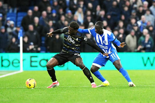 Brighton and Hove Albion v Everton, Premier League Tim Iroegbunam Midfielder of Everton FC and Yankuba Minteh Forward of Brighton and Hove Albion in action during the Premier League match between Brighton and Hove Albion and Everton at the American Express Stadium, Brighton and Hove, UK on 31 January 2026. Brighton and Hove American Express Stadium East Sussex UK Editorial use only DataCo restrictions apply See www.football-dataco.com , Copyright: xJeffxMoodx PSI-23658-0095