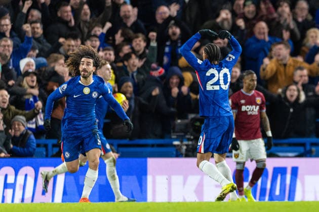 Chelsea v West Ham United, Premier League GOAL 2-2. Chelsea defender Marc Cucurella (3) celebrates after scoring a goal during the Premier League match between Chelsea and West Ham United at Stamford Bridge, London, UK on 31 January 2026. London Stamford Bridge Greater London UK Editorial use only DataCo restrictions apply See www.football-dataco.com , Copyright: xToyinxOshodix PSI-23659-0056