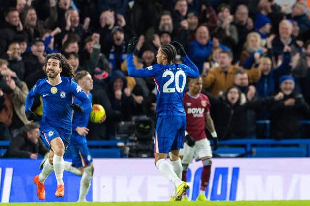 Chelsea v West Ham United, Premier League GOAL 2-2. Chelsea defender Marc Cucurella (3) celebrates after scoring a goal during the Premier League match between Chelsea and West Ham United at Stamford Bridge, London, UK on 31 January 2026. London Stamford Bridge Greater London UK Editorial use only DataCo restrictions apply See www.football-dataco.com , Copyright: xToyinxOshodix PSI-23659-0057