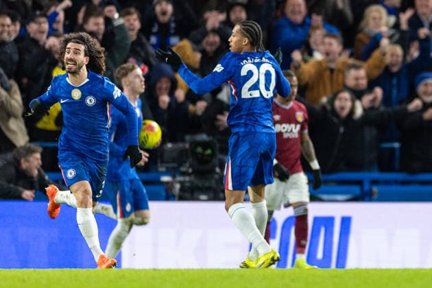 Chelsea v West Ham United, Premier League GOAL 2-2. Chelsea defender Marc Cucurella (3) celebrates after scoring a goal during the Premier League match between Chelsea and West Ham United at Stamford Bridge, London, UK on 31 January 2026. London Stamford Bridge Greater London UK Editorial use only DataCo restrictions apply See www.football-dataco.com , Copyright: xToyinxOshodix PSI-23659-0059
