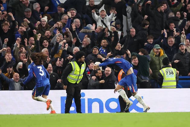 31st January 2026; Stamford Bridge, Chelsea, London, England: Premier League Football, Chelsea versus West Ham United; Enzo Fernandez of Chelsea celebrates his goal in the 90th+2 minute for 3-2  KatiexChan Content restricted for UK based newspaper