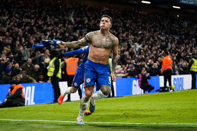 Chelsea v West Ham United, Premier League Enzo Fernandez of Chelsea celebrating his goal to make it 3-2 during the Chelsea v West Ham United Premier League match at Stamford Bridge, London, England on 31 January 2026 Credit: Dylan Hepworth Every Second Media Editorial use only. All images are copyright Every Second Media Limited. No images may be reproduced without prior permission. All rights reserved. Premier League and Football League images are subject to licensing agreements with Football DataCo Limited. see https: www.football-dataco.com Copyright: xIMAGO EveryxSecondxMediax ESM-1782-0079 DylanxHepworthx xEveryxSecondxMediax