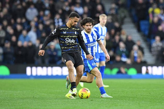 Brighton and Hove Albion v Everton, Premier League Illiman Ndiaye Forward of Everton FC and Ferdi KadÄ±oÄülu Defender of Brighton and Hove Albion in action during the Premier League match between Brighton and Hove Albion and Everton at the American Express Stadium, Brighton and Hove, UK on 31 January 2026. Brighton and Hove American Express Stadium East Sussex UK Editorial use only DataCo restrictions apply See www.football-dataco.com , Copyright: xJeffxMoodx PSI-23658-0128