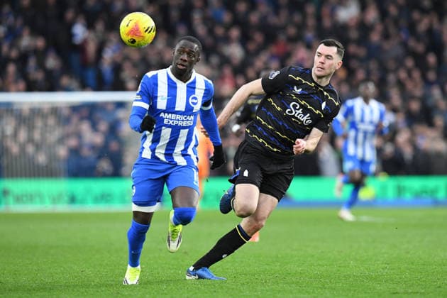 Brighton and Hove Albion v Everton, Premier League Yankuba Minteh Forward of Brighton and Hove Albion and Michael Keane Defender of Everton FC in action during the Premier League match between Brighton and Hove Albion and Everton at the American Express Stadium, Brighton and Hove, UK on 31 January 2026. Brighton and Hove American Express Stadium East Sussex UK Editorial use only DataCo restrictions apply See www.football-dataco.com , Copyright: xJeffxMoodx PSI-23658-0140