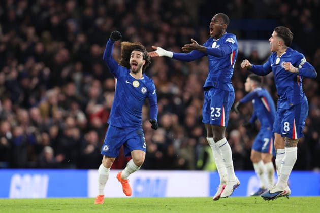 Chelsea v West Ham 28th January 2026, London - Premier League Football - Chelsea v West Ham United - Marc Cucurella of Chelsea celebrates scoring their 2nd goal - Photo: Charlotte Wilson Offside. London UK Copyright: xCharlottexWilsonx xOffsidexOffside