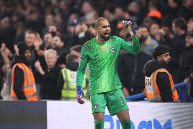 31st January 2026; Stamford Bridge, Chelsea, London, England: Premier League Football, Chelsea versus West Ham United; goalkeeper Robert Sanchez of Chelsea celebrates after the final whistle  KatiexChan Content restricted for UK based newspaper