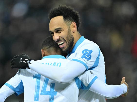 Paris FC vs Marseille : French Ligue 1 PARIS, FRANCE - JANUARY 31: Pierre-Emerick Aubameyang (R) of Marseille celebrates after scoring during the French Ligue 1 (L1) soccer match between Paris FC and Olympique de Marseille at Stade Jean Bouin in Paris, France on January 31, 2026. Mustafa Yalcin Anadolu Paris France. Editorial use only. Please get in touch for any other usage.  Copyright: x2026xAnadoluxMustafaxYalcinx