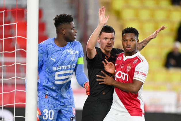 AS Monaco FC v Stade Rennais FC - Ligue 1 McDonald s 2025 2026 30 Brice SAMBA (srfc) - 26 Quentin MERLIN (srfc) - 31 Ansu FATI (asm) during the Ligue 1 McDonald s match between Monaco and Rennes at Stade Louis II on January 31, 2026 in Monaco, Monaco. Monaco Monaco  Copyright: xFEPx 776348265
