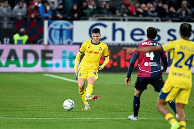 Hellas Verona s Tobias Slotsager in action during the Serie A soccer match between Cagliari Calcio and Hellas Verona at the Unipol Domus in Cagliari, Sardinia - Saturday, 31st January 2026. - Soccer  Copyright: xGianlucaxZuddas LaPressex