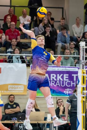 1.Volleyball Bundesliga -Saison 2025 2026 Cerebricks Volley Goats Mitteldeutschland vs.Barock Volleys MTV Ludwigsburg Halle, Deutschland 31. Januar 2026: Im Bild:Tom Borchert (Bitterfeld) Halle Saale swh.Arena Sachsen-Anhalt Deutschland