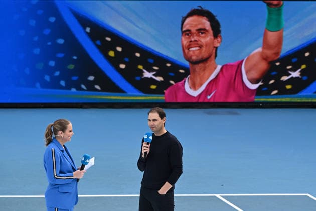 TENNIS AUSTRALIAN OPEN, Spanish former tennis player Rafael Nadal (right) is interviewed by Australian former tennis player Jelena Dokic during a fan event during Day 15 of the 2026 Australian Open tennis tournament at Melbourne Park in Melbourne, Sunday, February 1, 2026. ( NO ARCHIVING MELBOURNE VICTORIA AUSTRALIA  Copyright: xJOELxCARRETTx 20260201186092390463