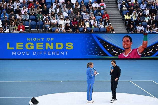 TENNIS AUSTRALIAN OPEN, Spanish former tennis player Rafael Nadal (right) is interviewed by Australian former tennis player Jelena Dokic during a fan event during Day 15 of the 2026 Australian Open tennis tournament at Melbourne Park in Melbourne, Sunday, February 1, 2026. ( NO ARCHIVING MELBOURNE VICTORIA AUSTRALIA  Copyright: xJOELxCARRETTx 20260201188858556925