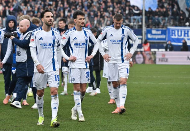Kenan Karaman (FC Schalke 04), Dejan Ljubicic (FC Schalke 04), Edin Dzeko (FC Schalke 04), v.li. nach dem Spiel 31.01.2026, Fussball 2. Bundesliga, Saison 2025 2026, 20. Spieltag, VfL Bochum - FC Schalke 04 2:0 DFL regulations prohibit any use of photographs as image sequences and or quasi-video Bochum Vonovia Ruhrstadion Nordrhein Westfalen Deutschland