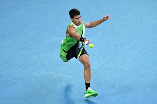 TENNIS AUSTRALIAN OPEN, Carlos Alcaraz of Spain in action during the men™s singles final against Novak Djokovic of Serbia on day 15 of the 2026 Australian Open tennis tournament at Melbourne Park in Melbourne, Sunday, February 1, 2026. ( NO ARCHIVING MELBOURNE VICTORIA AUSTRALIA  Copyright: xJAMESxROSSx 20260201182903975638