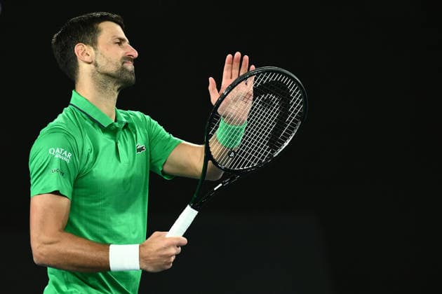 TENNIS AUSTRALIAN OPEN, Novak Djokovic of Serbia reacts during the men™s singles final against Carlos Alcaraz of Spain on day 15 of the 2026 Australian Open tennis tournament at Melbourne Park in Melbourne, Sunday, February 1, 2026. ( NO ARCHIVING MELBOURNE VICTORIA AUSTRALIA  Copyright: xJOELxCARRETTx 20260201118065390585
