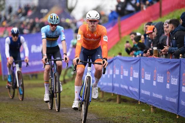 Dutch Delano Heeren pictured in action during the junior men race at UCI Cyclocross World Championships, on Sunday 01 February 2026, in Hulst, The Netherlands. DAVIDxPINTENS  x160209064x