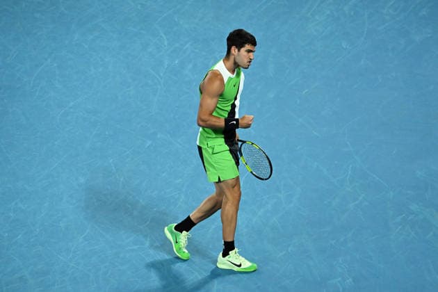 TENNIS AUSTRALIAN OPEN, Carlos Alcaraz of Spain reacts during the men™s singles final against Novak Djokovic of Serbia on day 15 of the 2026 Australian Open tennis tournament at Melbourne Park in Melbourne, Sunday, February 1, 2026. ( NO ARCHIVING MELBOURNE VICTORIA AUSTRALIA  Copyright: xJAMESxROSSx 20260201144032271828