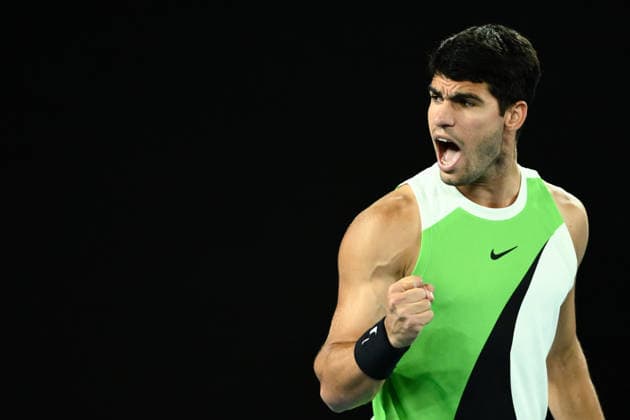 TENNIS AUSTRALIAN OPEN, Carlos Alcaraz of Spain reacts during the men™s singles final against Novak Djokovic of Serbia on day 15 of the 2026 Australian Open tennis tournament at Melbourne Park in Melbourne, Sunday, February 1, 2026. ( NO ARCHIVING MELBOURNE VICTORIA AUSTRALIA  Copyright: xJOELxCARRETTx 20260201176273056160