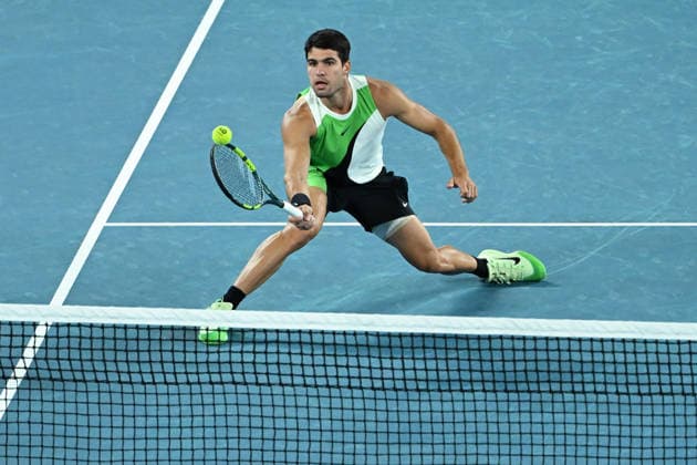 TENNIS AUSTRALIAN OPEN, Carlos Alcaraz of Spain in action during the men™s singles final against Novak Djokovic of Serbia on day 15 of the 2026 Australian Open tennis tournament at Melbourne Park in Melbourne, Sunday, February 1, 2026. ( NO ARCHIVING MELBOURNE VICTORIA AUSTRALIA  Copyright: xJAMESxROSSx 20260201159929808910
