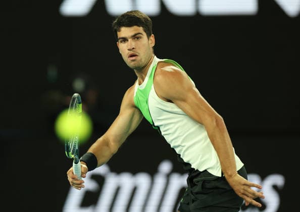 February 1, 2026, Melbourne, Victoria, Australia: CARLOS ALCARAZ of Spain during the match against N. Djokovic of Serbia in the final of Australian Open, Melbourne, Australia. Melbourne Australia - ZUMAc278 20260201_zsp_c278_010 Copyright: xMarcinxCholewinskix