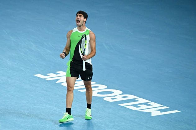TENNIS AUSTRALIAN OPEN, Carlos Alcaraz of Spain reacts during the men™s singles final against Novak Djokovic of Serbia on day 15 of the 2026 Australian Open tennis tournament at Melbourne Park in Melbourne, Sunday, February 1, 2026. ( NO ARCHIVING MELBOURNE VICTORIA AUSTRALIA  Copyright: xJAMESxROSSx 20260201172660223184