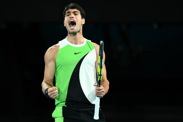 TENNIS AUSTRALIAN OPEN, Carlos Alcaraz of Spain reacts during the men™s singles final against Novak Djokovic of Serbia on day 15 of the 2026 Australian Open tennis tournament at Melbourne Park in Melbourne, Sunday, February 1, 2026. ( NO ARCHIVING MELBOURNE VICTORIA AUSTRALIA  Copyright: xJOELxCARRETTx 20260201184345451334