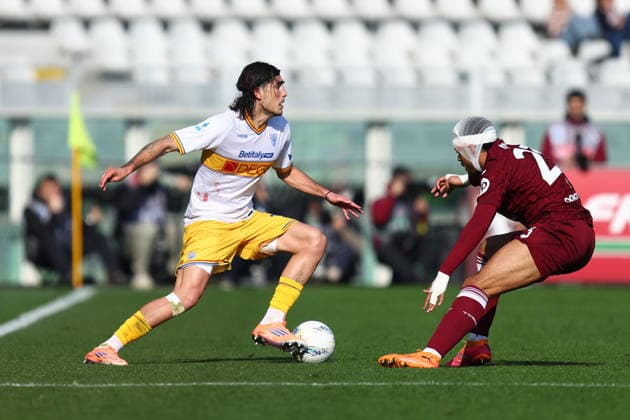 Omri Gandelman (Us Lecce) und Saul Coco (Torino Fc) battle for the ball, Serie A, Torino FC v US Lecce , Olimpico, February 1, 2026, Turin, Italy.