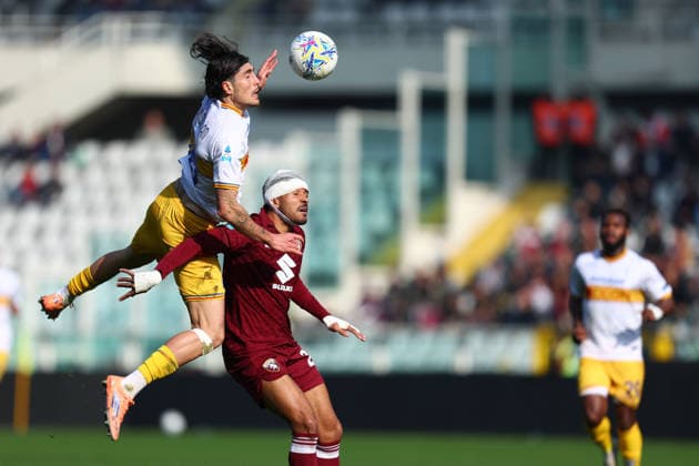 Omri Gandelman (Us Lecce) und Saul Coco (Torino Fc) battle for the ball, Serie A, Torino FC v US Lecce , Olimpico, February 1, 2026, Turin, Italy.