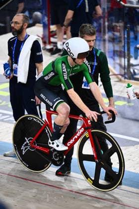 2026 UEC Track Elite European Championships Picture by Olly Hassell SWpix.com - 01 02 2026 - Cycling - 2026 UEC Track Elite European Championships - Konya Velodrome, Konya, Türkiye - Men Elimination Qualification Heat 1 - Matti Dobbins (Ireland) Copyright: x xSWpix.comx(t axPhotographyxHubxLtd)xOllyxHassell SWpix.comx SWP-3177-0073