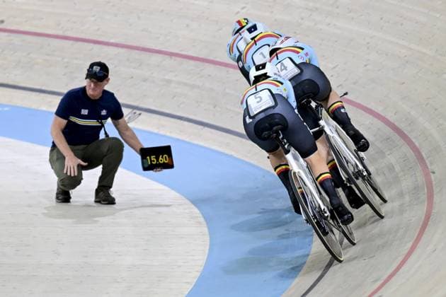 Belgian Luca Vierstraete, Belgian Katrijn De Clercq, Belgian Lotte Kopecky and Belgian Helene Hesters pictured in action during the women s Team Pursuit qualifications at the first day of the 2026 UEC Track Elite European Championships, in Konya, Turkey, Sunday 01 February 2026. The European Championships take place from 01 to 05 February 2026. DIRKxWAEM  x160234517x