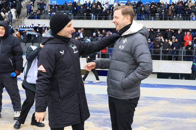 DEU, DFL, 2. FBL, Hertha BSC vs. Darmstadt, 01.02.2026, Berliner Olympiastadion, Berlin, DEU, DFL, 2. FBL, Hertha BSC vs. Darmstadt, im Bild Cheftrainer Stefan Leitl (Hertha BSC Berlin), Trainer Florian Kohfeldt (Darmstadt) DFL - regulations prohibit any use of Photographs as image sequences and or quasi-video