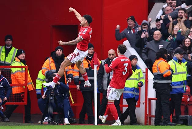 Nottingham Forest v Crystal Palace, Premier League Morgan Gibbs-White of Nottingham Forest celebrates his opening goal during the Nottingham Forest v Crystal Palace Premier League match at the City Ground, West Bridgford, England on 1 February 2026 Credit: Ryan Crockett Every Second Media Editorial use only. All images are copyright Every Second Media Limited. No images may be reproduced without prior permission. All rights reserved. Premier League and Football League images are subject to licensing agreements with Football DataCo Limited. see https: www.football-dataco.com Copyright: xIMAGO EveryxSecondxMediax ESM-1783-0020 RyanxCrockettx xEveryxSecondxMediax