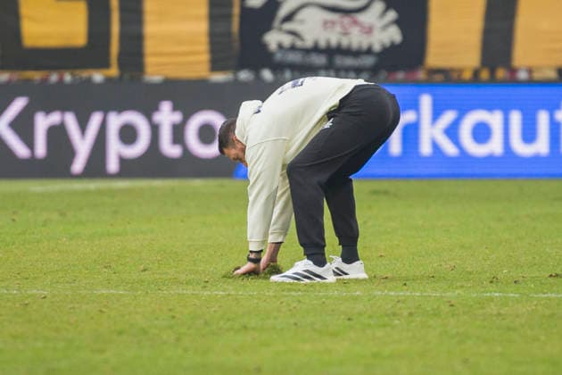 01.02.2026, xomx, Fussball 2.Bundesliga, Dynamo Dresden - Arminia Bielefeld v.l. David Yelldell (SG Dynamo Dresden Torwarttrainer) kuemmert sich um den Rasen. (DFL DFB REGULATIONS PROHIBIT ANY USE OF PHOTOGRAPHS as IMAGE SEQUENCES and or QUASI-VIDEO) Dresden