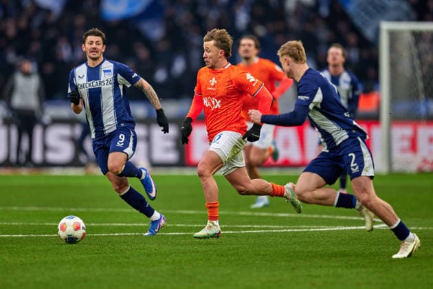Dawid Kownacki (Hertha BSC, 09), Luca Marseiler (SV Darmstadt 98, 08), Julian Eitschberger (Hertha BSC, 02), GER, Hertha BSC vs. ,SV Darmstadt 98, 2. Bundesliga, Saison 2025 2026, 20. Spieltag, 01.02.2026 (DFL REGULATIONS PROHIBIT ANY USE OF PHOTOGRAPHS AS IMAGE SEQUENCES AND OR QUASI - VIDEO). GER, Hertha BSC vs. ,SV Darmstadt 98, 2. Bundesliga, Saison 2025 2026, 20. Spieltag, 01.02.2026 Berlin
